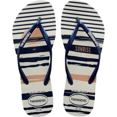 imagem de SANDÁLIA HAVAIANAS SLIM NAUTICAL 35 36 BEGE PALHA/MAR